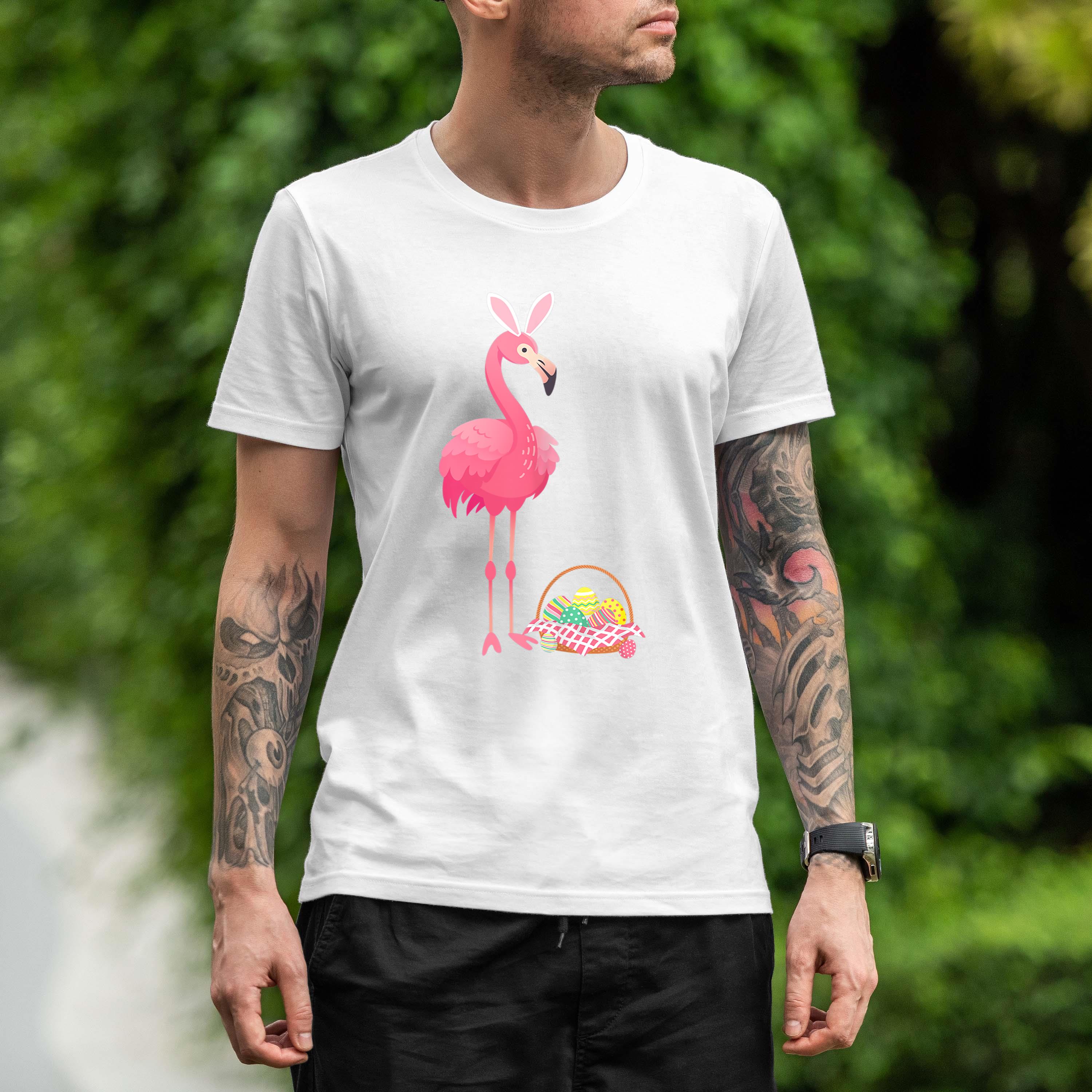 Easter Flamingo Easter Bunny Egg Basket Funny Easter Shirt 